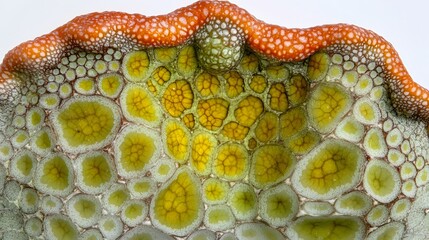 Macro shot of a colorful textured organic surface with cell like structures, detail