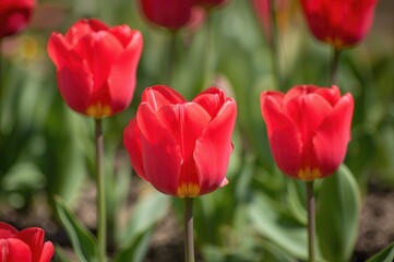 Tulips (Tulipa) are perennial spring-blooming plants with bulbs, featuring large and vibrant flowers.