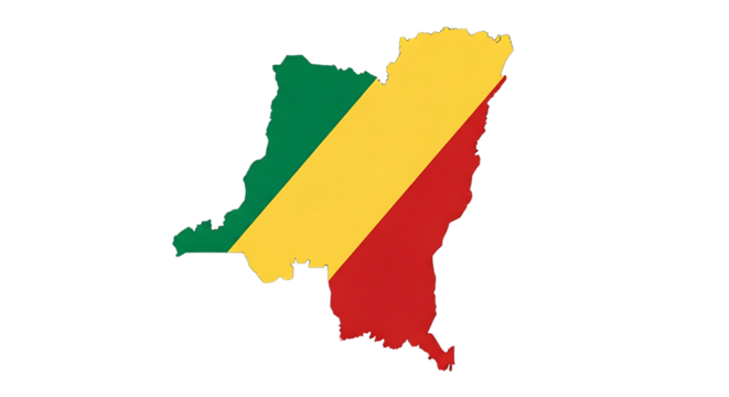 Republic of the congo map outline with flag isolated on transparent background the map of congo is filled with the congolese flag, creating a unique and patriotic design