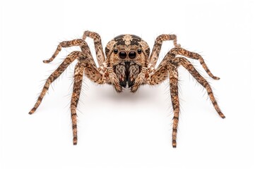 A solitary hunting spider on a white background