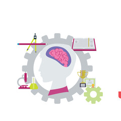 Conceptual Education Design with Boy Silhouette Brain and Gear Illustration on Transparent Background