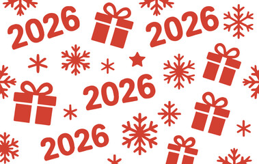New Year 2026 Pattern with Gifts and Snowflakes &ndash; Festive Christmas Background