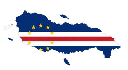 Map of cape verde isolated on transparent background displaying the cape verdean flag, a vibrant representation of the island nations unique geography and cultural identity