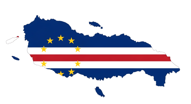 Map of cape verde isolated on transparent background displaying the cape verdean flag, a vibrant representation of the island nations unique geography and cultural identity