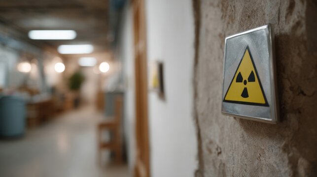 Silent echo of nuclear caution dances on the industrial wall, evoking Atomic Day reflections and Fallout Shelter Awareness