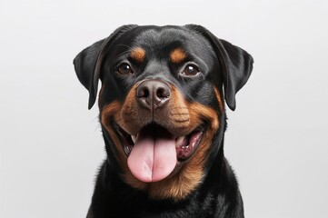 Fototapeta premium Close-up of a Rottweiler against a plain white backdrop