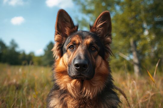 Summer outdoor portrait of a German shepherd dog