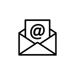 Minimalist black and white line art envelope with at symbol email icon for digital communication