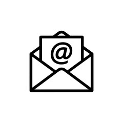 Simple line art icon of an open envelope with an email symbol inside minimalist design