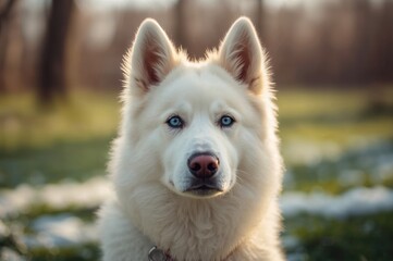 Obraz premium Close-up of a stunning female husky dog with a softly blurred backdrop