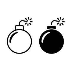 Minimalist bomb icon design two styles outline and solid filled simple graphic