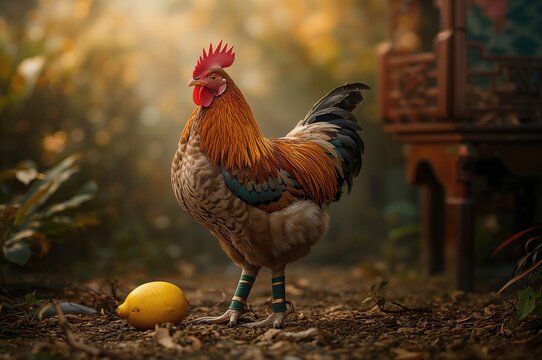 Close-up of a small chicken with feathered legs