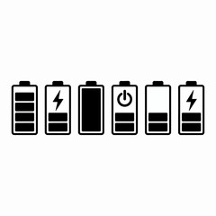 Minimalist battery icons showing different charge levels and states simple battery symbols