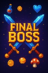 Naklejka premium Final Boss pixel art design