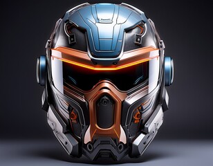Fototapeta premium Futuristic SciFi Warrior Helmet with Orange Visor.
