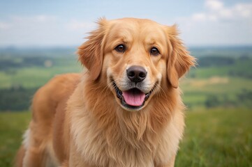 Portrait of a Golden Retriever Dog in a European Setting