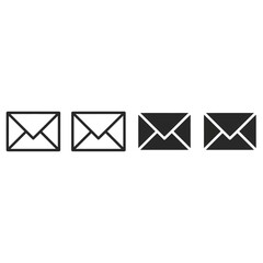 Four minimalist email envelope icons set outlined and filled simple digital communication symbols