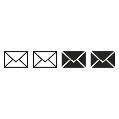 Four minimalist email envelopes icons representing communication and messaging services