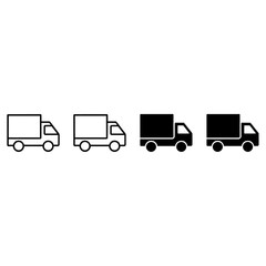 Set of four delivery truck icons line art and solid fill for shipping and logistics