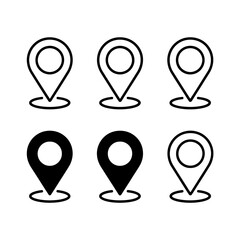 Set of six minimalist location pin icons for navigation and mapping applications
