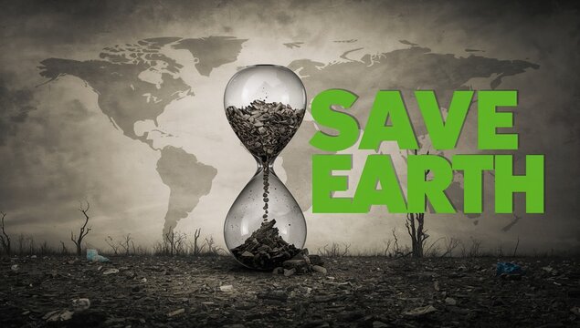 Eco-friendly concept with hourglass symbolizing pollution and earth conservation