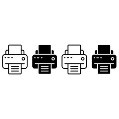 Four simple black and white printer icons set of office and home printing devices