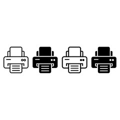 Set of four black and white printer icons simple line art office equipment graphics