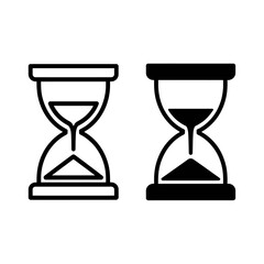 Two minimalist hourglasses one outline one filled representing time measurement