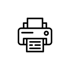 Simple black and white line art icon of a printer printing a document