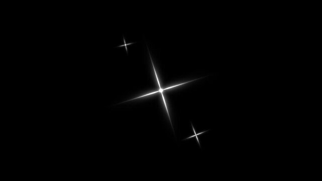 Sparkling twinkling stars shine animation, doodle cartoon flat vector style white glitter light blinking glowing retro starry effect on black screen background, festive overlay holiday video 4K
