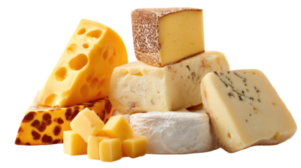 Assortment of delicious cheeses isolated on transparent background