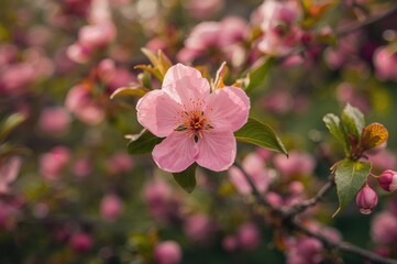 Obraz premium Close-up of a Pink Quince Flower Blooming in Spring
