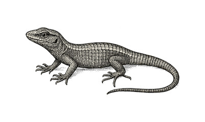 Fototapeta premium Detailed hand-drawn lizard illustration featuring intricate linework and textured skin patterns