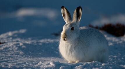 Arctic hare poised on frosty tundra, emblem of solitude and winter tranquility, evokes Yule lore and Nordic wintry tales