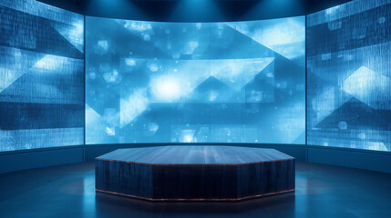 Modern Virtual Studio Background with Podium for Broadcast and Corporate Presentations 3D Render