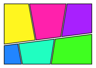 カラフルでポップな傾斜のある漫画のコマ割りフレーム © みずもり