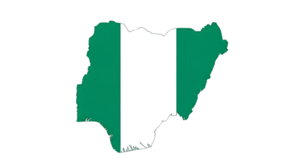 Map of nigeria isolated on transparent background showing the countrys borders and national flag, a symbol of nigerian identity and geography, representing the nations unity and heritage