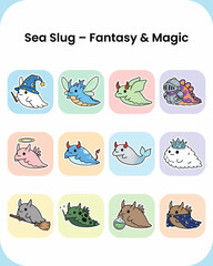 Fototapeta premium Kawaii Sea Slug Fantasy and Magic Stickers