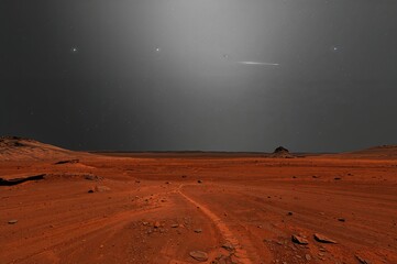 Photography of a red terrain on a distant planet, digital rendering