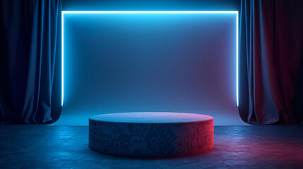 Futuristic 3D Render Neon Stage Podium for Modern Product Display Mockup