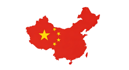 Map of china with the national flag isolated on transparent background this illustration represents the geographical shape of the country with its flag colors and symbol