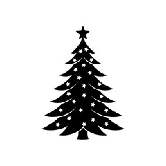 Silhouette christmas tree with star on transparent background
