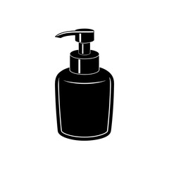 Black and white soap dispenser icon on transparent background silhouette