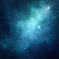 Fototapeta premium Stunning cosmic scene featuring vibrant nebula with shades of blue and green, scattered stars, and sense of vastness and mystery