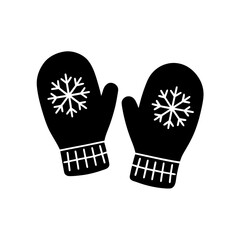 Pair of mittens with snowflakes art on transparent background silhouette