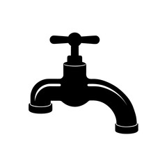 Illustration of a black water tap on transparent background silhouette