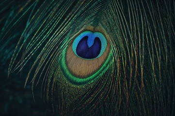 Naklejka premium Colorful bird feather pattern with vibrant blue and rainbow hues, showcasing natural beauty and elegance