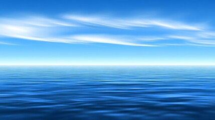 Obraz premium Vast blue ocean meets a clear sky with wispy clouds in tranquil harmony.