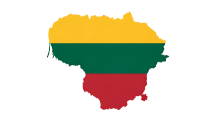 Lithuania map outline with flag isolated on transparent background the national symbol of lithuania in the shape of a country vector illustration for infographic, banner, or background