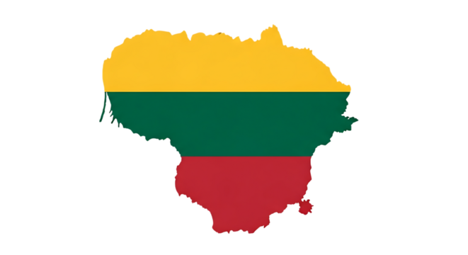 Lithuania map outline with flag isolated on transparent background the national symbol of lithuania in the shape of a country vector illustration for infographic, banner, or background